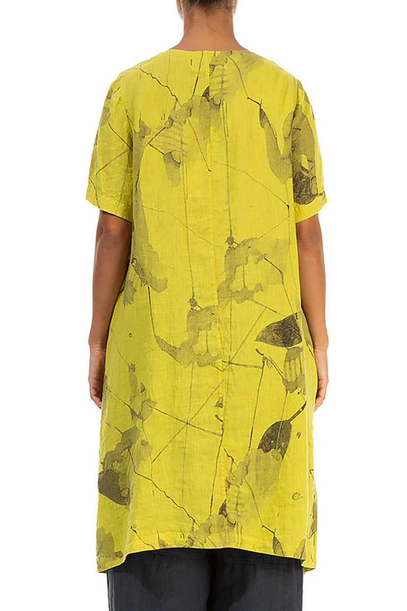 Buttoned Sides Cyber Lime Mirage Linen Tunic Dress