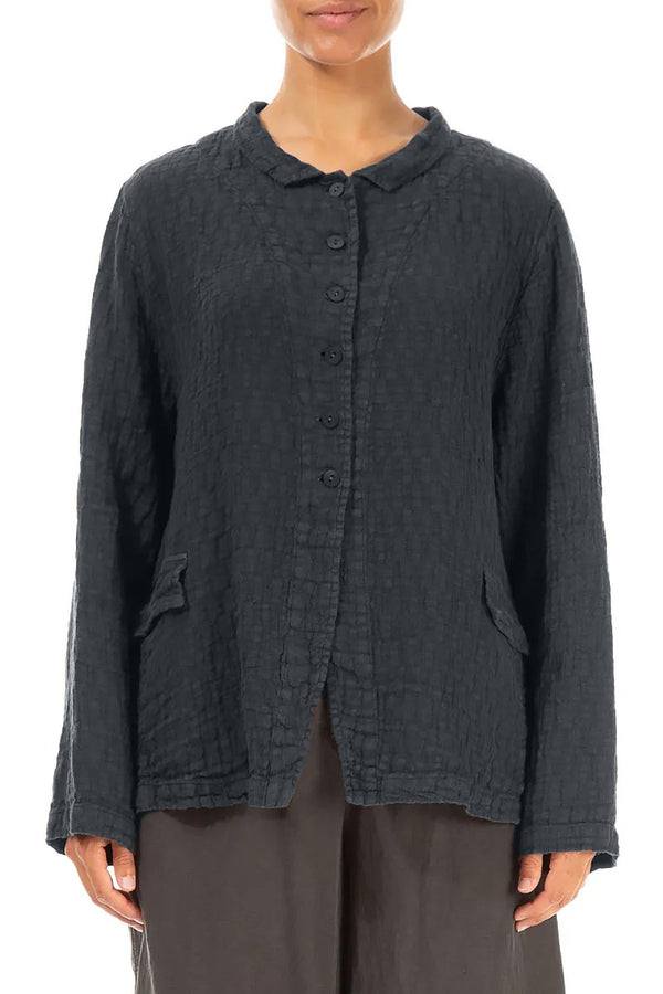 Buttoned Slate Textured Linen Jacket