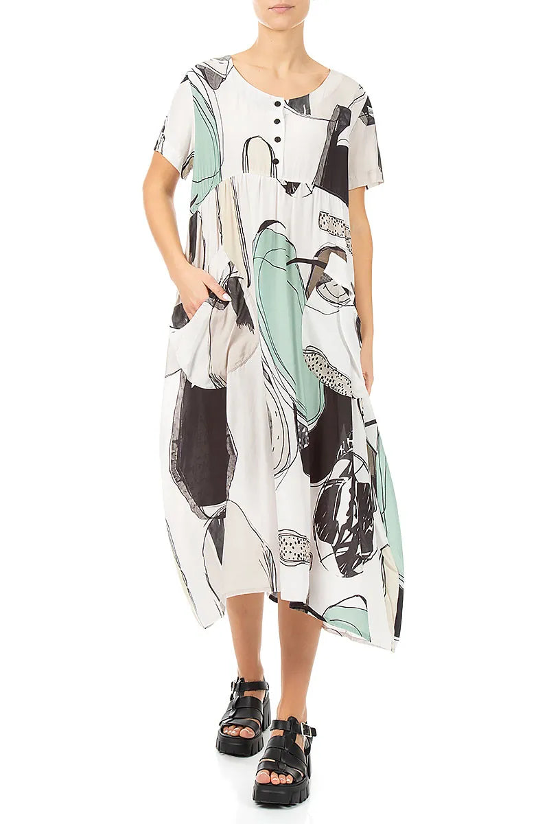 Buttoned Tumbled Stone Silk Bamboo Dress 3