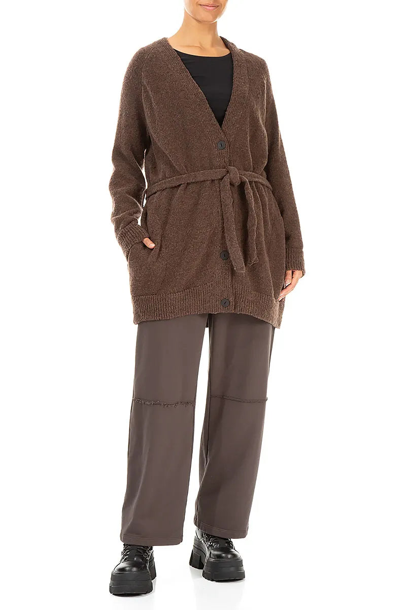 Buttoned V-Neck Brown Wool Cardigan 4