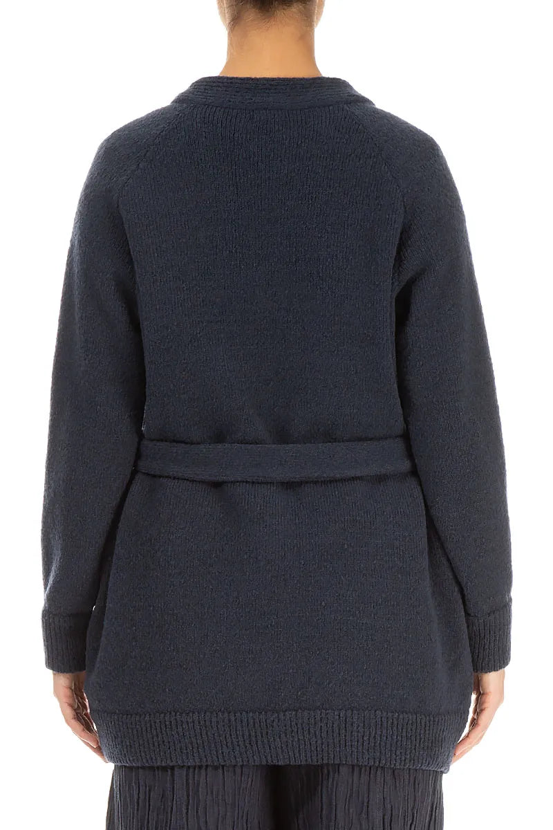 Buttoned V-Neck Dark Navy Wool Cardigan 2