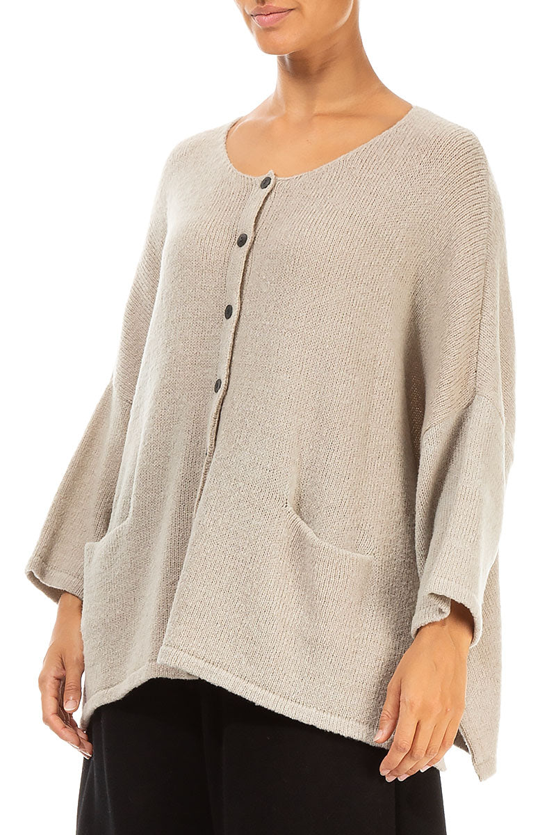 Buttoned Warm Taupe Wool Cardigan 3