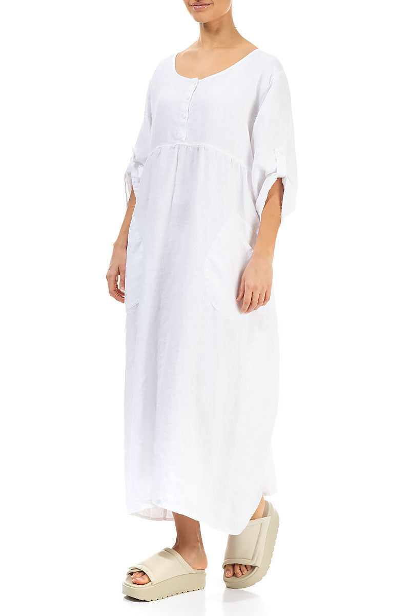 Buttoned White Linen Dress 3