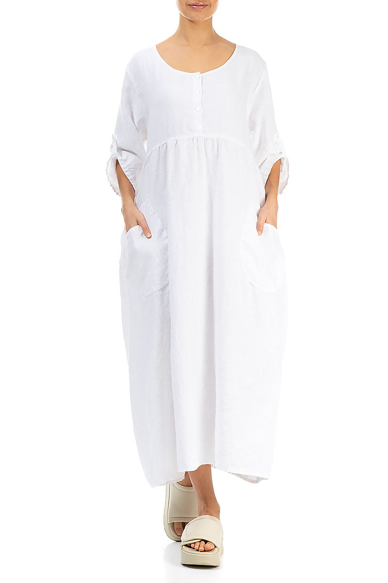 Buttoned White Linen Dress 4