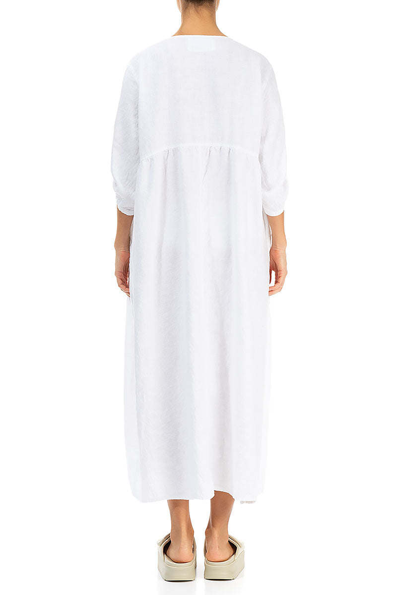 Buttoned White Linen Dress 2