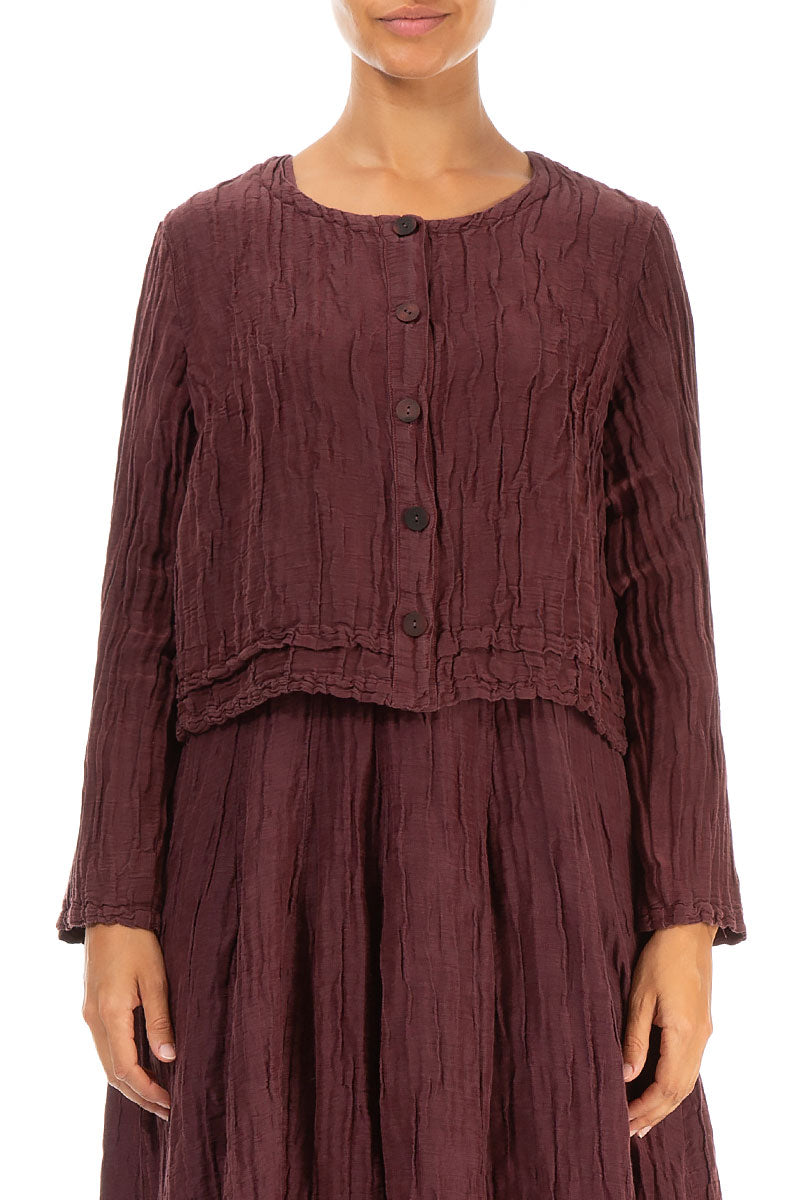 Buttons Crinkled Merlot Silk Jacket 1