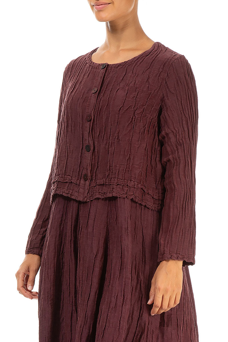 Buttons Crinkled Merlot Silk Jacket 3