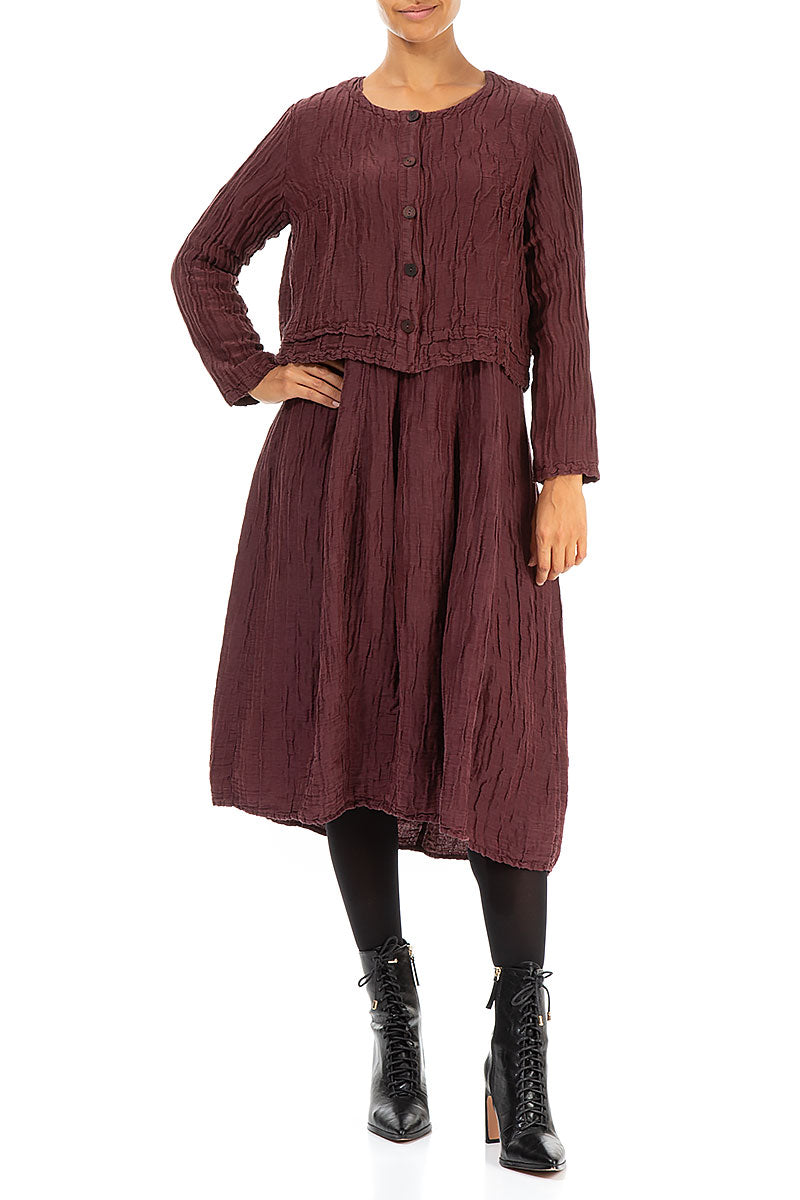 Buttons Crinkled Merlot Silk Jacket 4