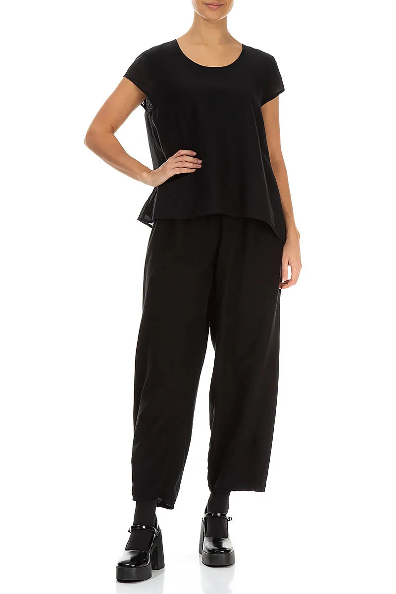 Cap Sleeves Black Silk Cotton Blouse 4