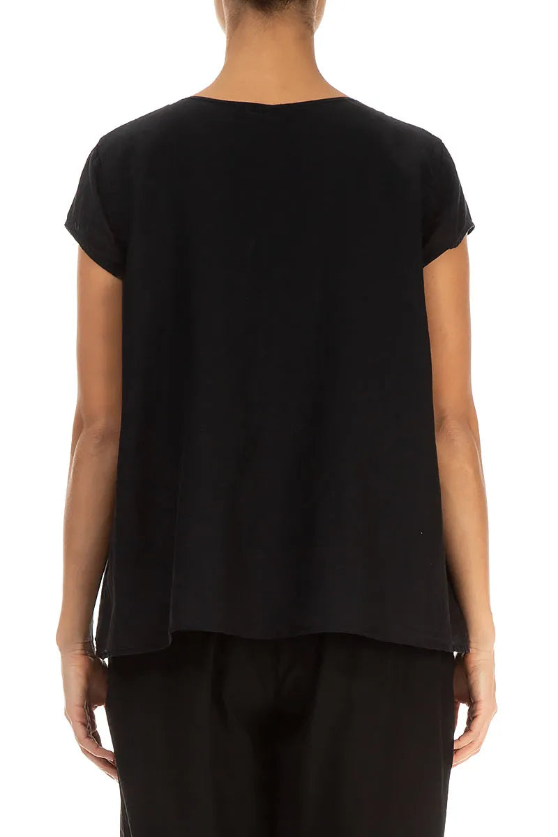 Cap Sleeves Black Silk Cotton Blouse 2