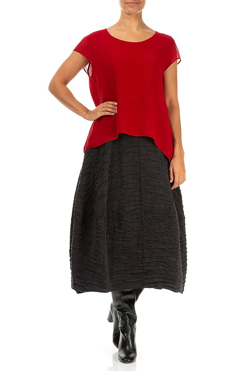 Cap Sleeves Cherry Red Silk Blouse