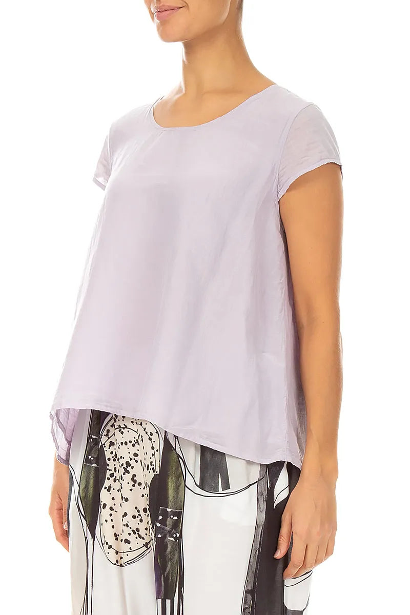 Cap Sleeves Lilac Silk Cotton Blouse 3