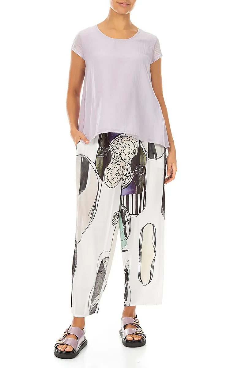 Cap Sleeves Lilac Silk Cotton Blouse 4