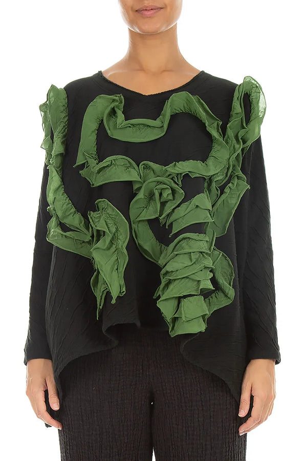 Cascading Waves Shamrock Green Wavy Cotton Blouse