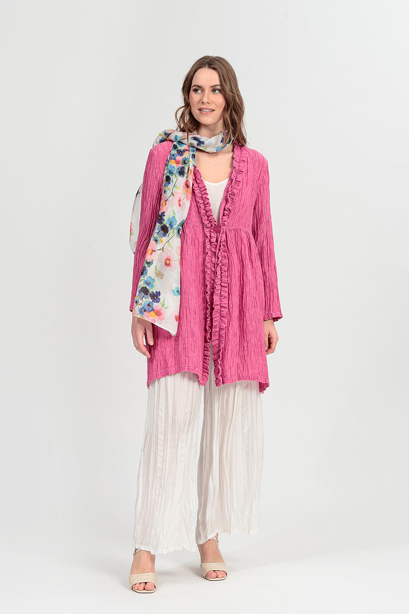 Centre Frill Crinkled Fuchsia Silk Jacket