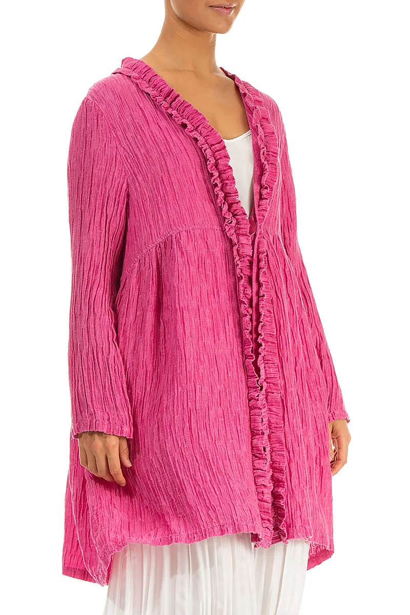 Centre Frill Crinkled Fuchsia Silk Jacket