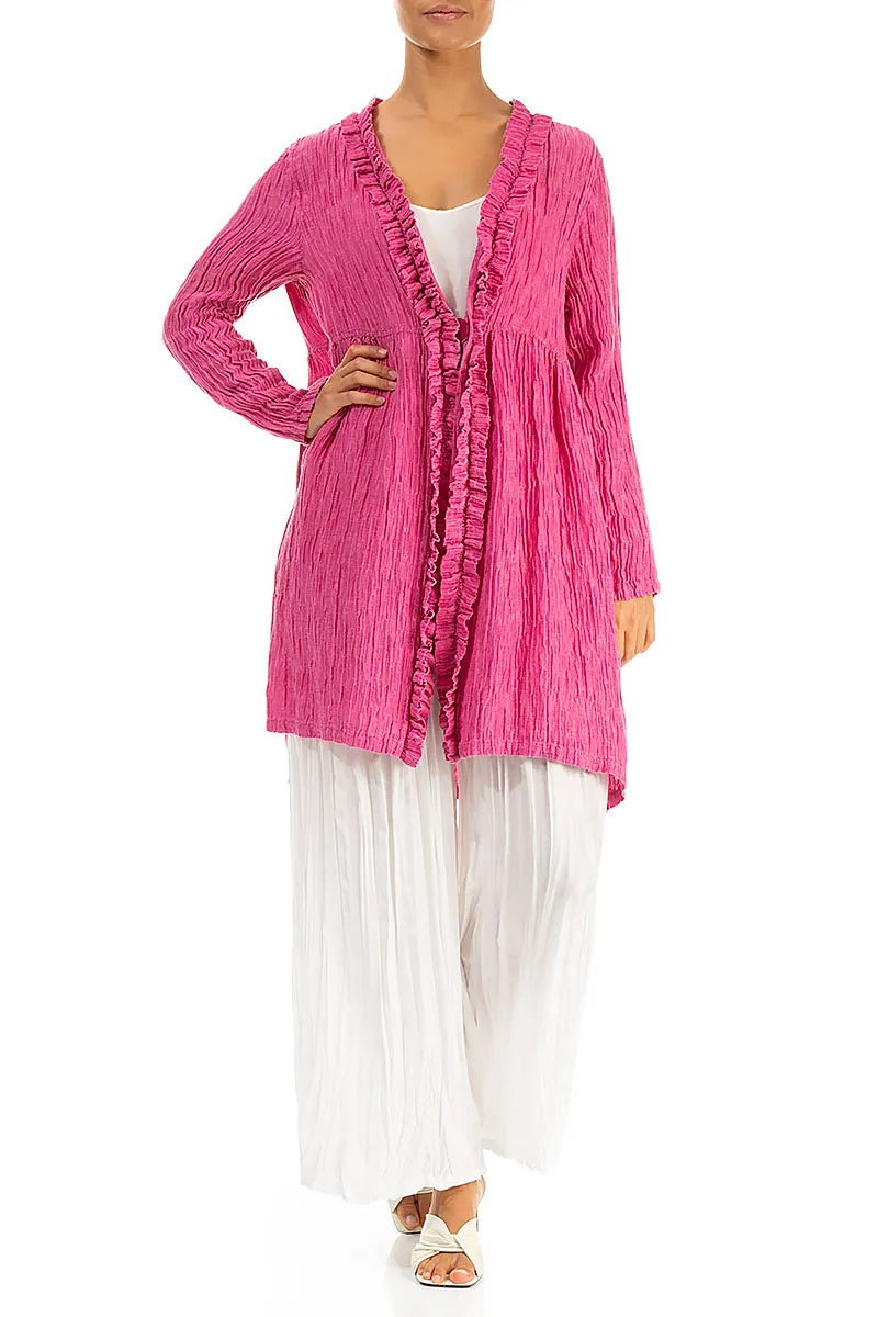 Centre Frill Crinkled Fuchsia Silk Jacket