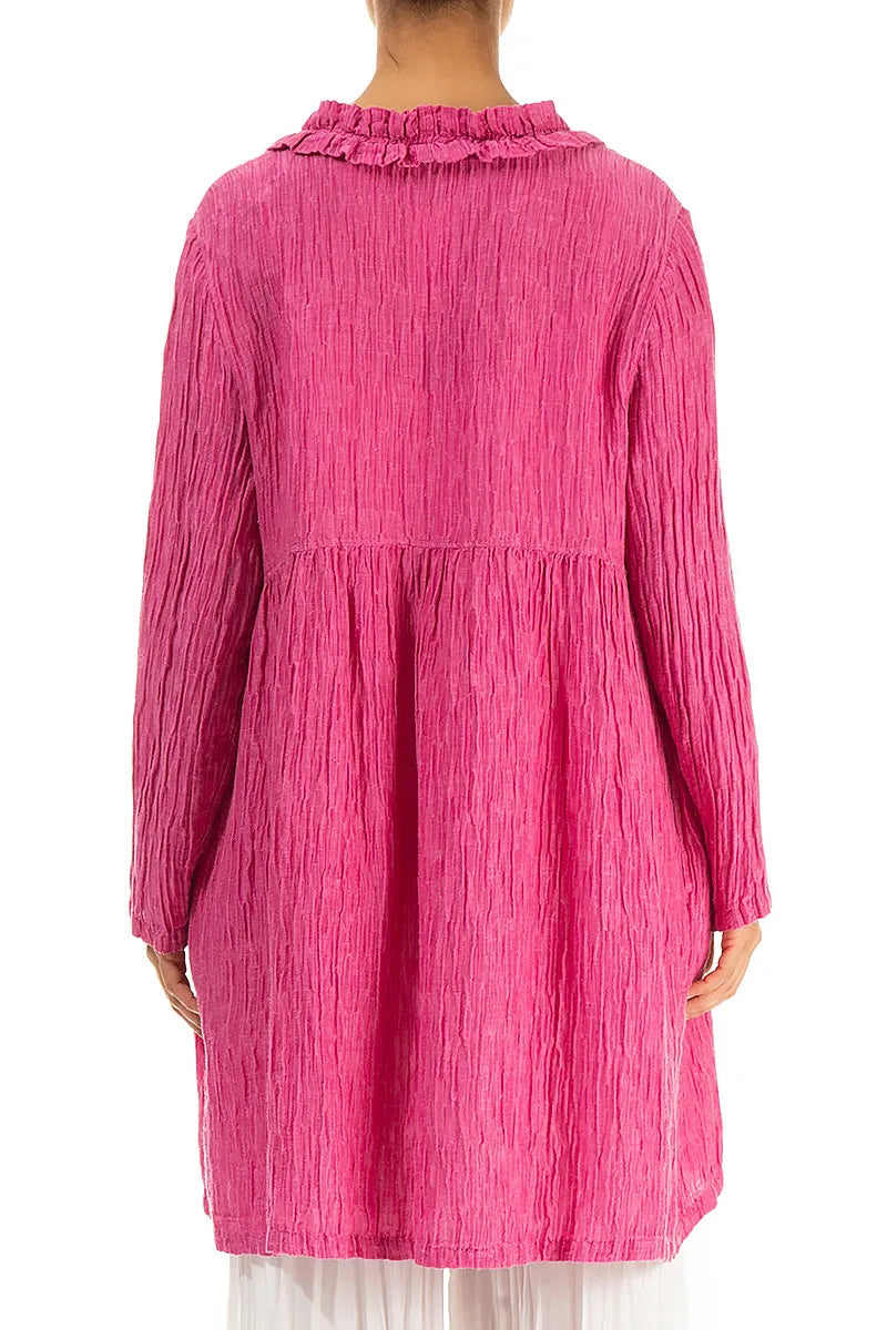 Centre Frill Crinkled Fuchsia Silk Jacket