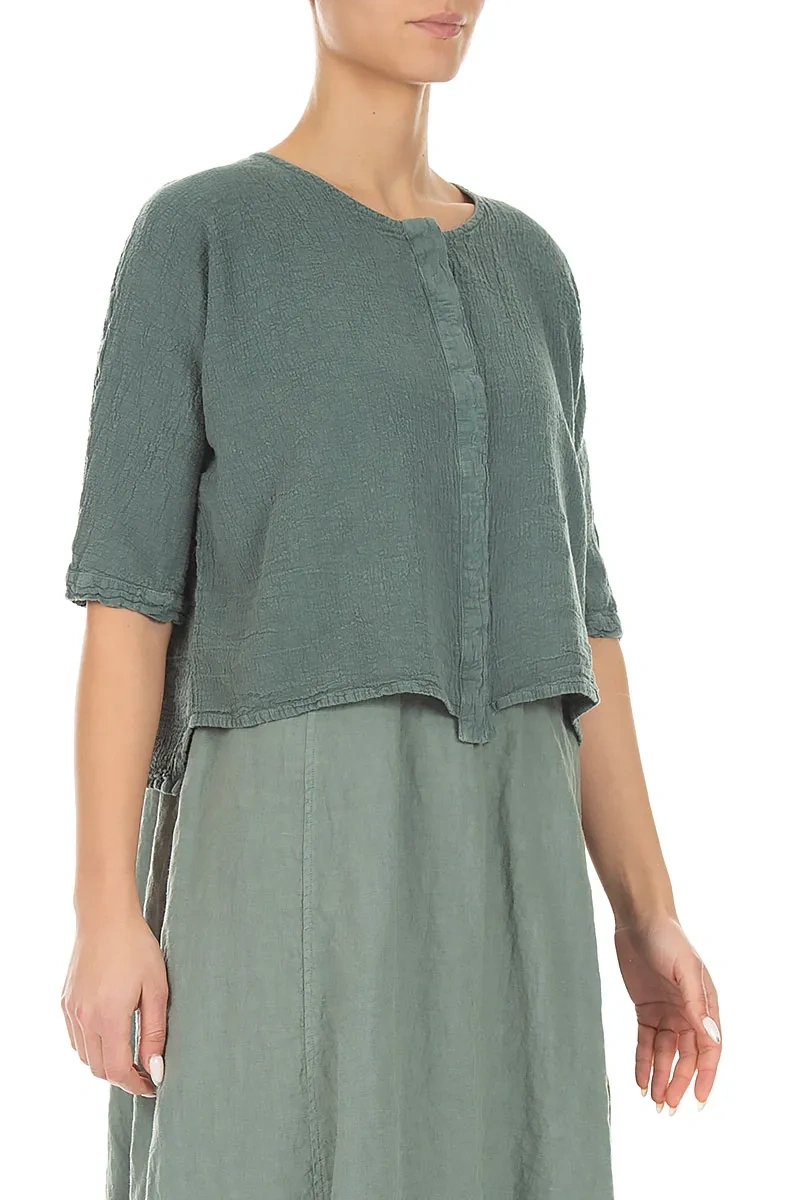 Jacke aus Salbei-Leinen-Viskose mit vorderer Knopfleiste