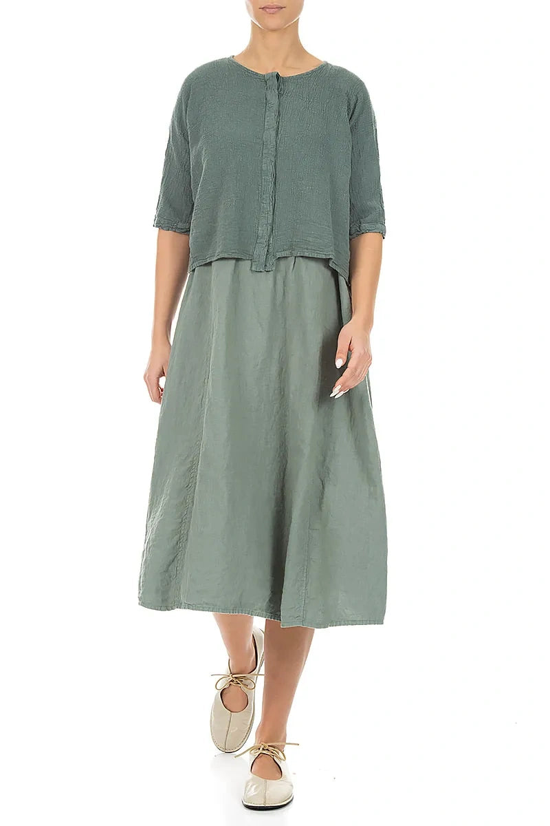 Jacke aus Salbei-Leinen-Viskose mit vorderer Knopfleiste