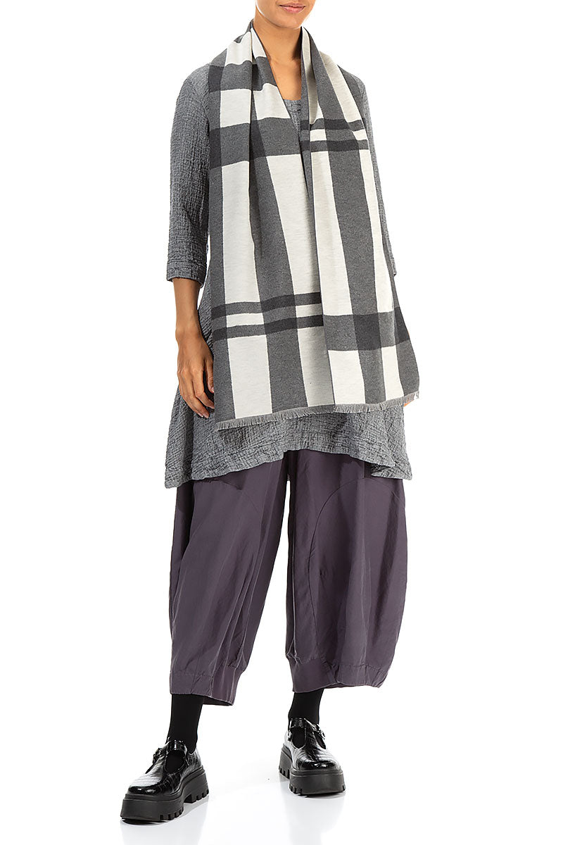 Checkered Grey Mulberry Silk Scarf 2