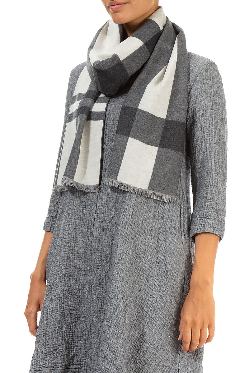 Checkered Grey Mulberry Silk Scarf 3