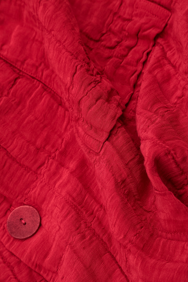 Cherry Red Pleated Silk Linen Jacket 5
