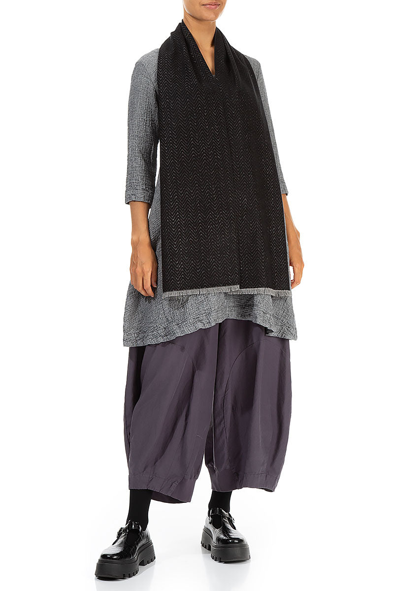 Chevron Pattern Black Mulberry Silk Scarf 2