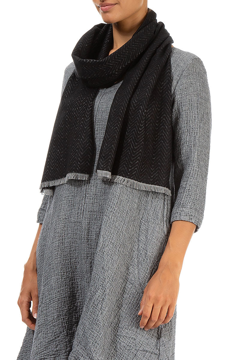 Chevron Pattern Black Mulberry Silk Scarf 3