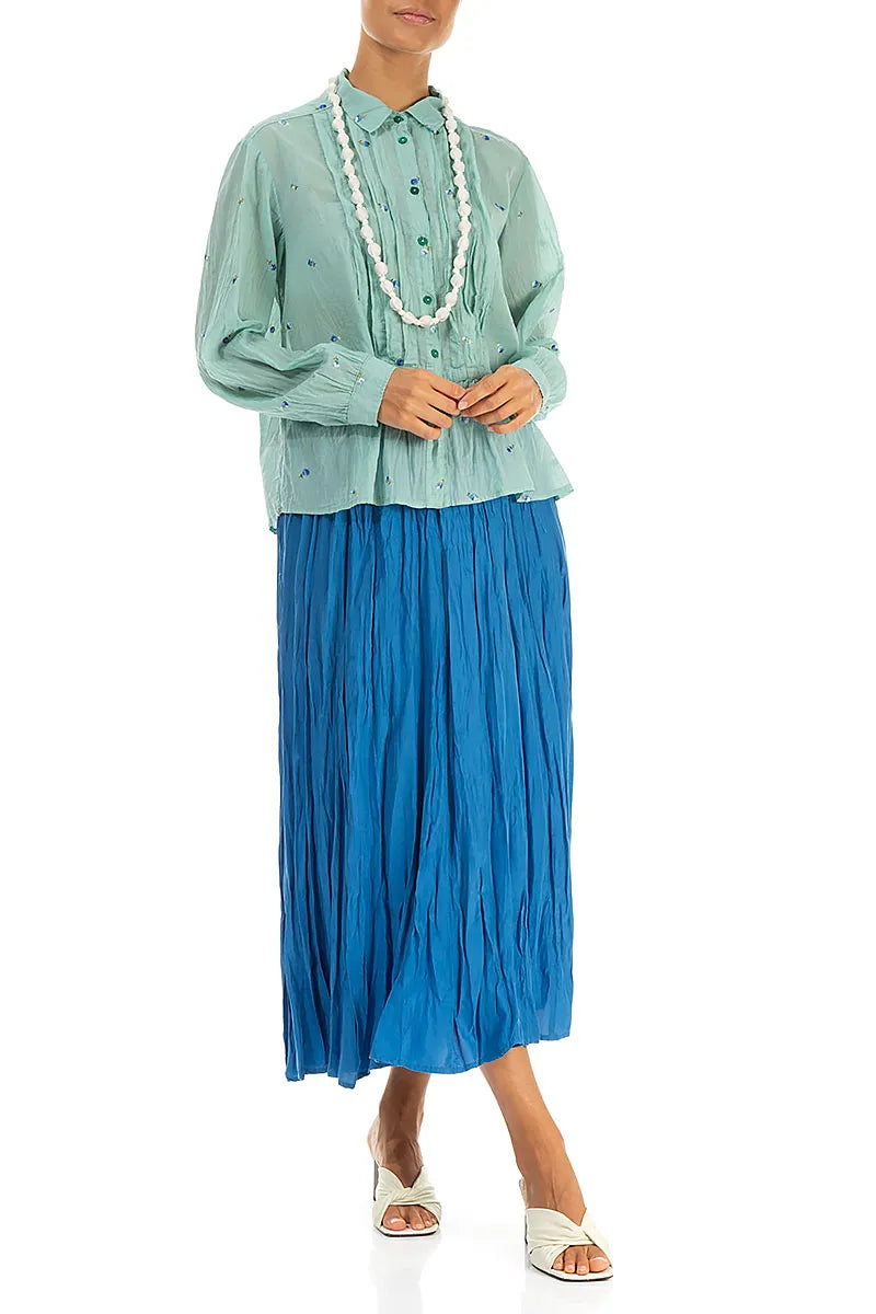 Cobalt Blue Crumpled Pure Silk Skirt 4