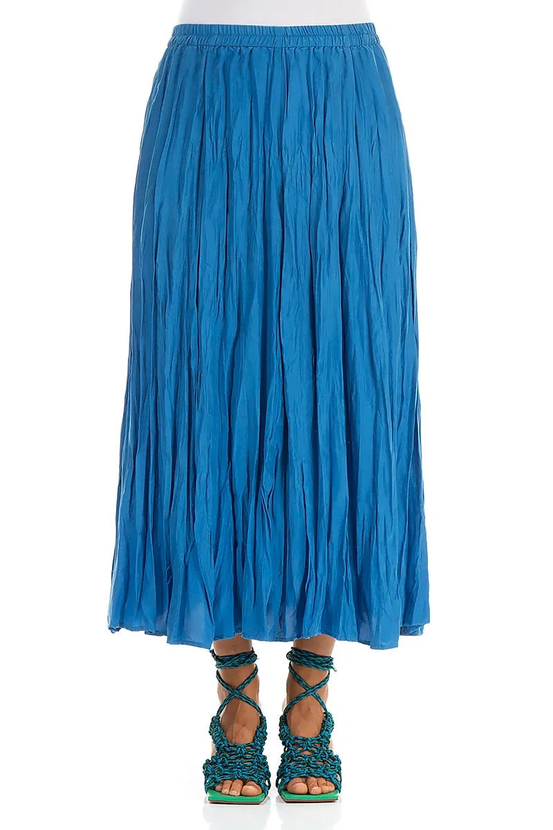 Cobalt Blue Crumpled Pure Silk Skirt 1