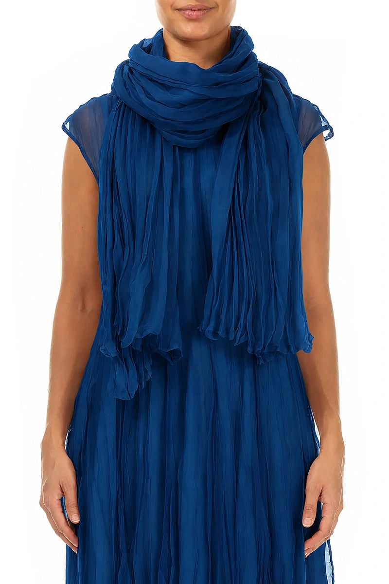 Cobalt Blue Crumpled Silk Chiffon Scarf