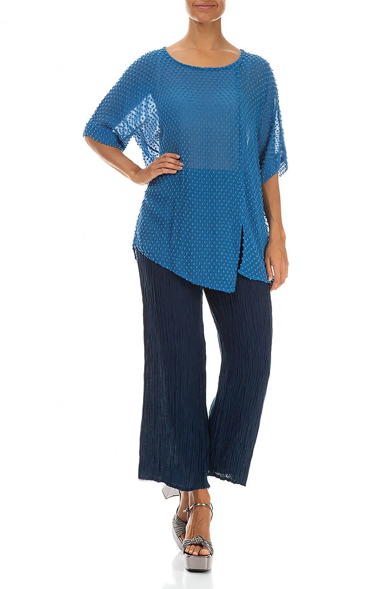 Kobaltblaue gepunktete Seidenbluse