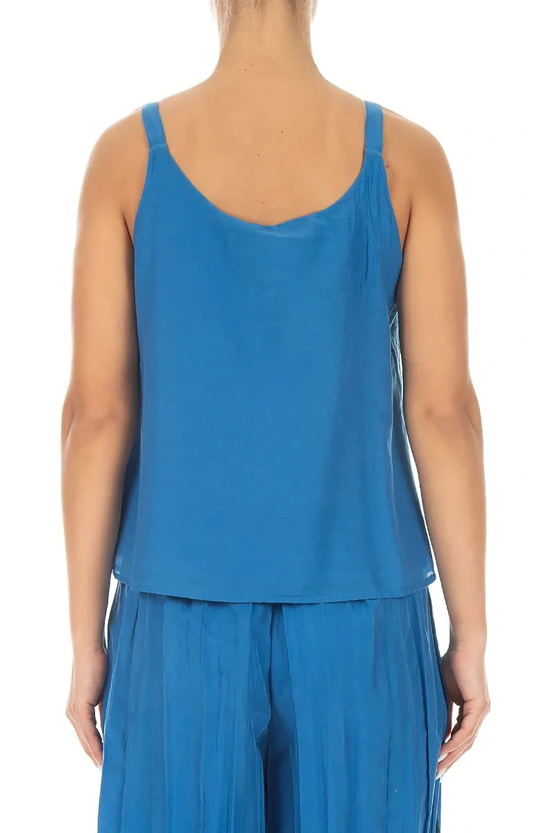 Haut caraco en soie et coton bleu cobalt