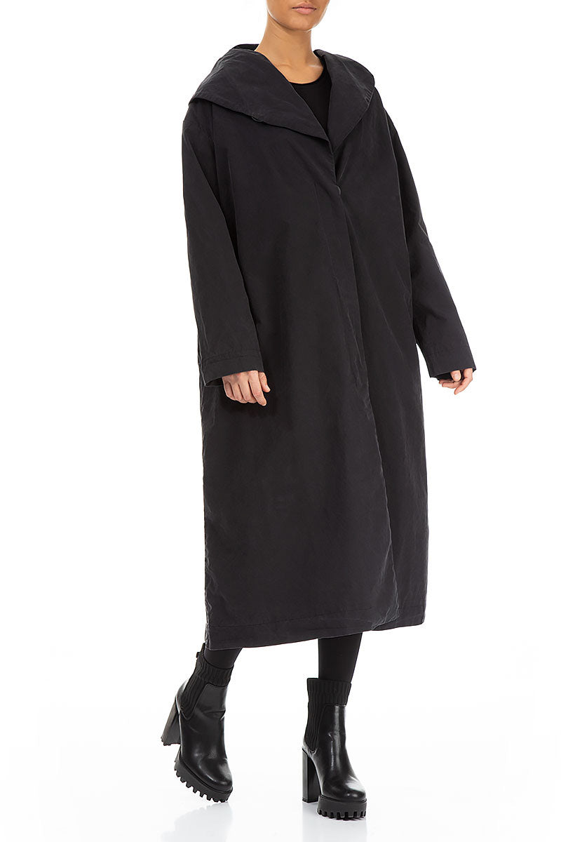 Collar Black Cotton Coat 4