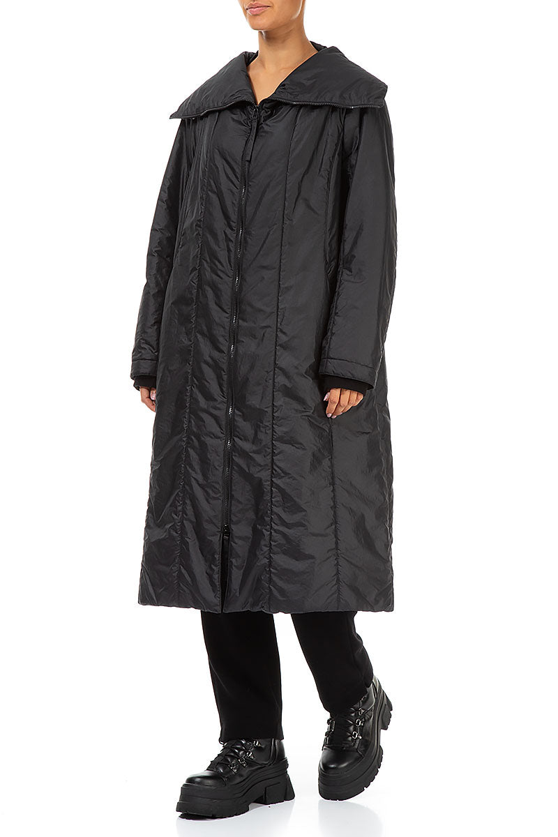 Collar Black Quilted Coat 3