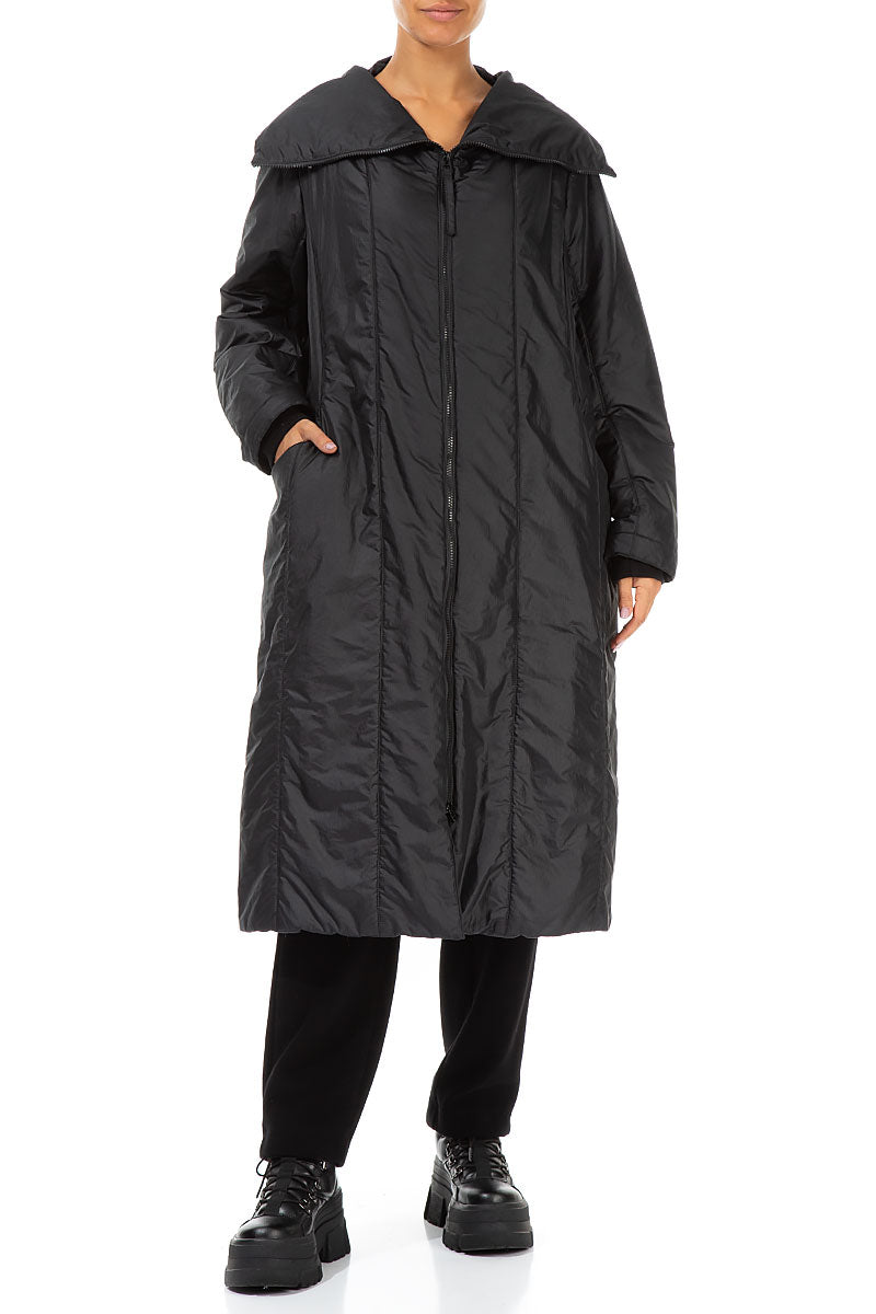 Collar Black Quilted Coat 4