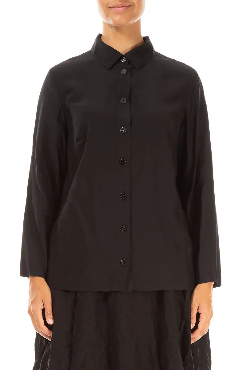 Collar Black Silk Bamboo Shirt 1