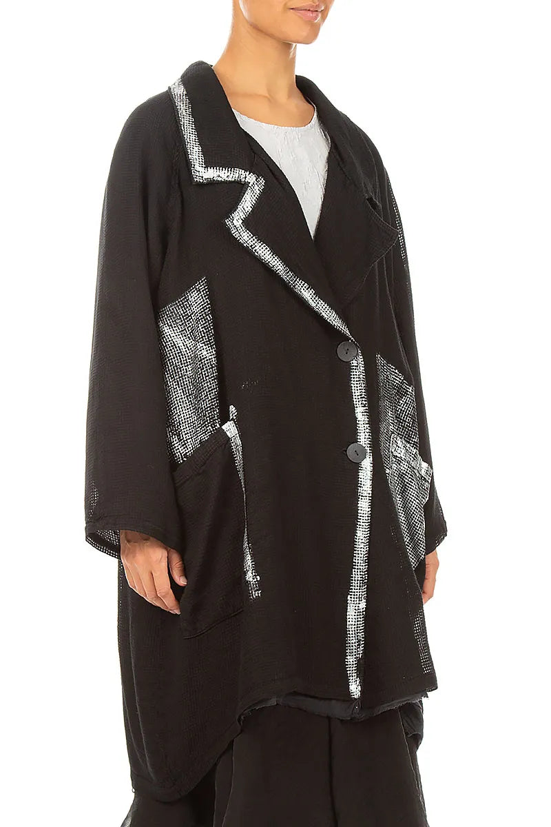 Collar Black Silver Metallic Mesh Silk Jacket 3