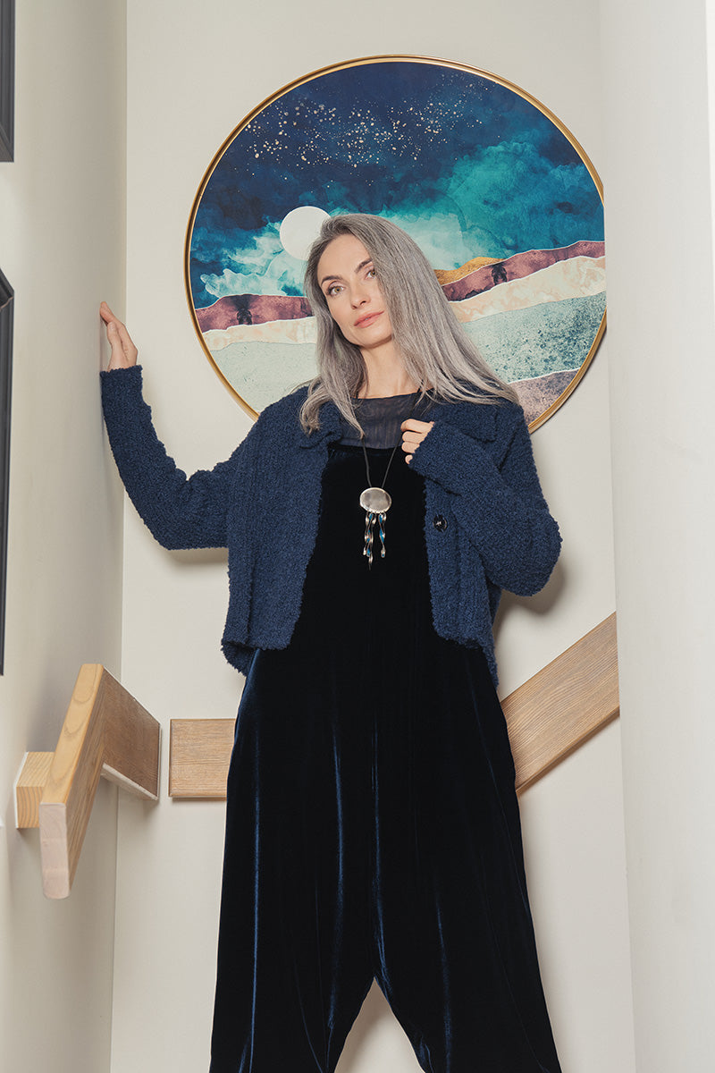 Collar Blue Violet Alpaca Wool Cardigan 7