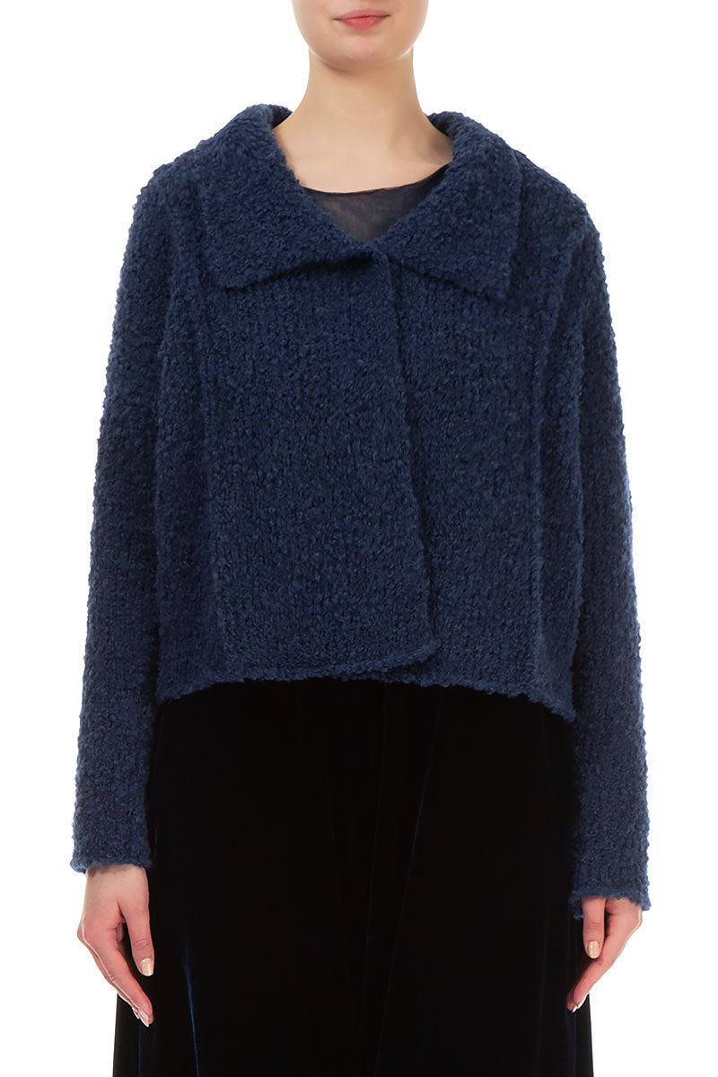 Collar Blue Violet Alpaca Wool Cardigan 1