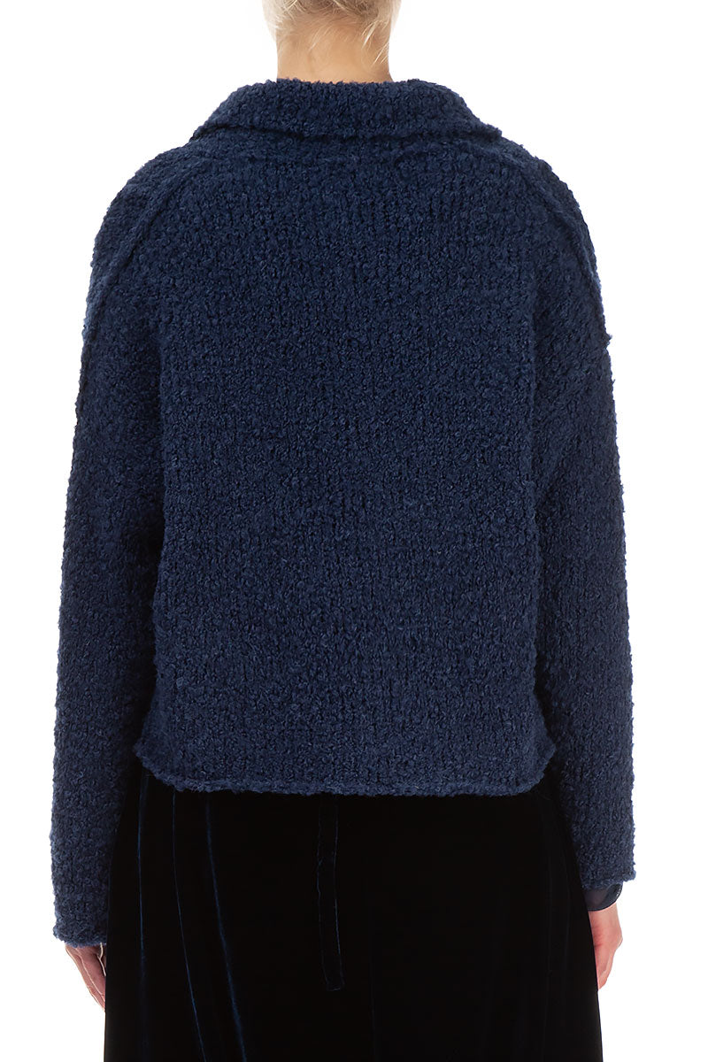 Collar Blue Violet Alpaca Wool Cardigan 2