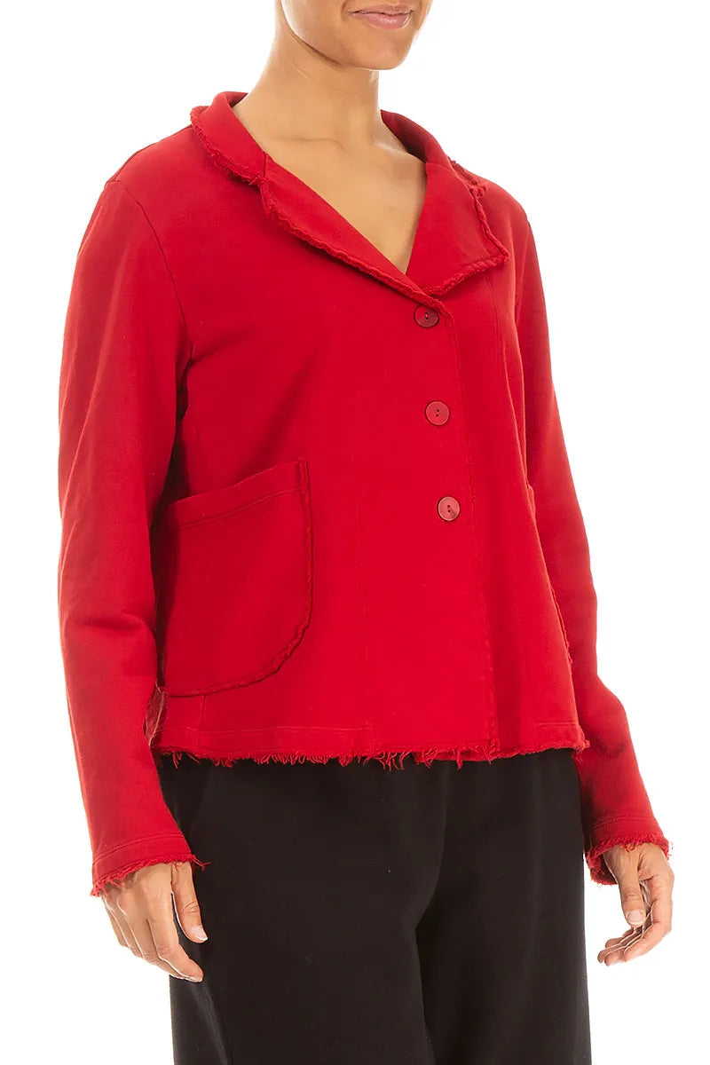 Collar Cherry Red Cotton Jacket 3
