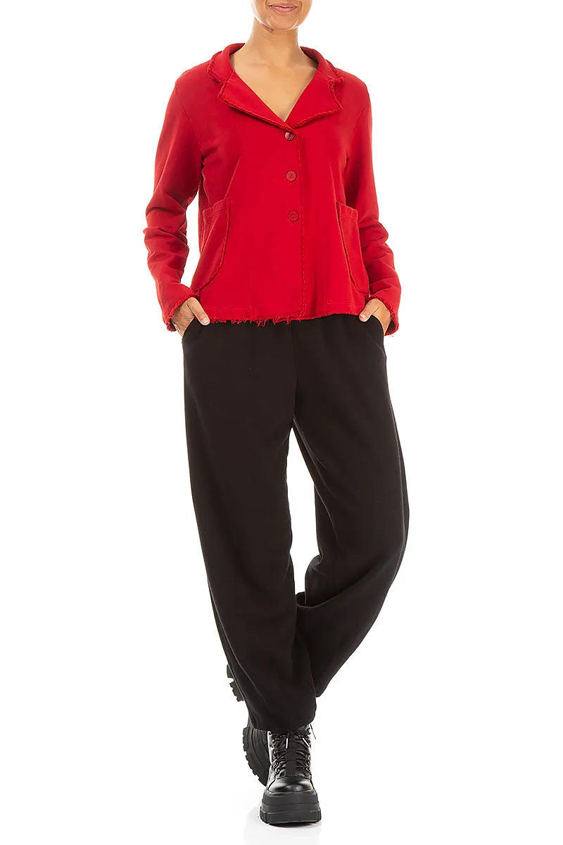 Collar Cherry Red Cotton Jacket 4