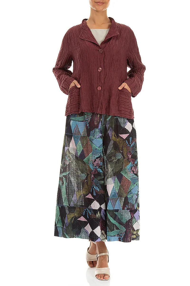 Collar Crinkled Antique Ruby Silk Jacket
