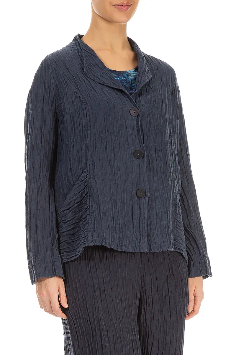 Collar Crinkled Graphite Blue Silk Jacket 3