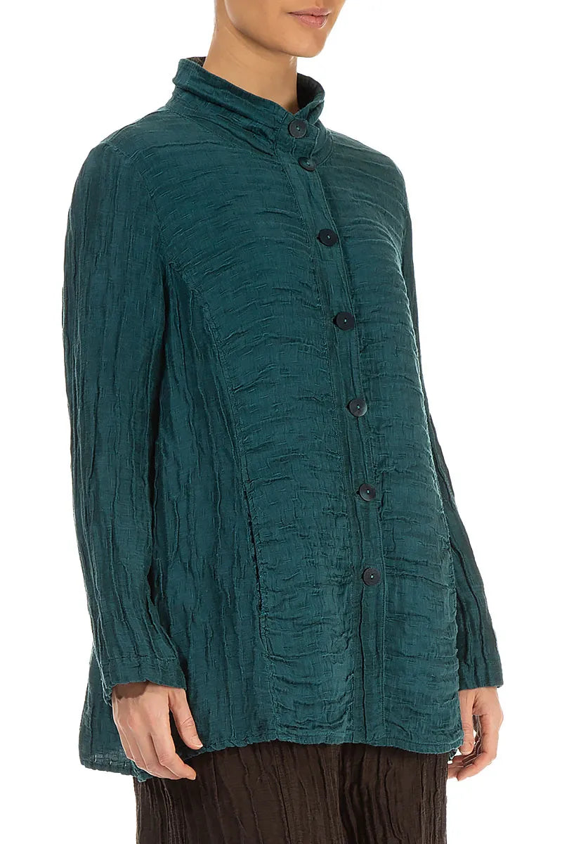 Collar Crinkled Peacock Silk Linen Jacket 3