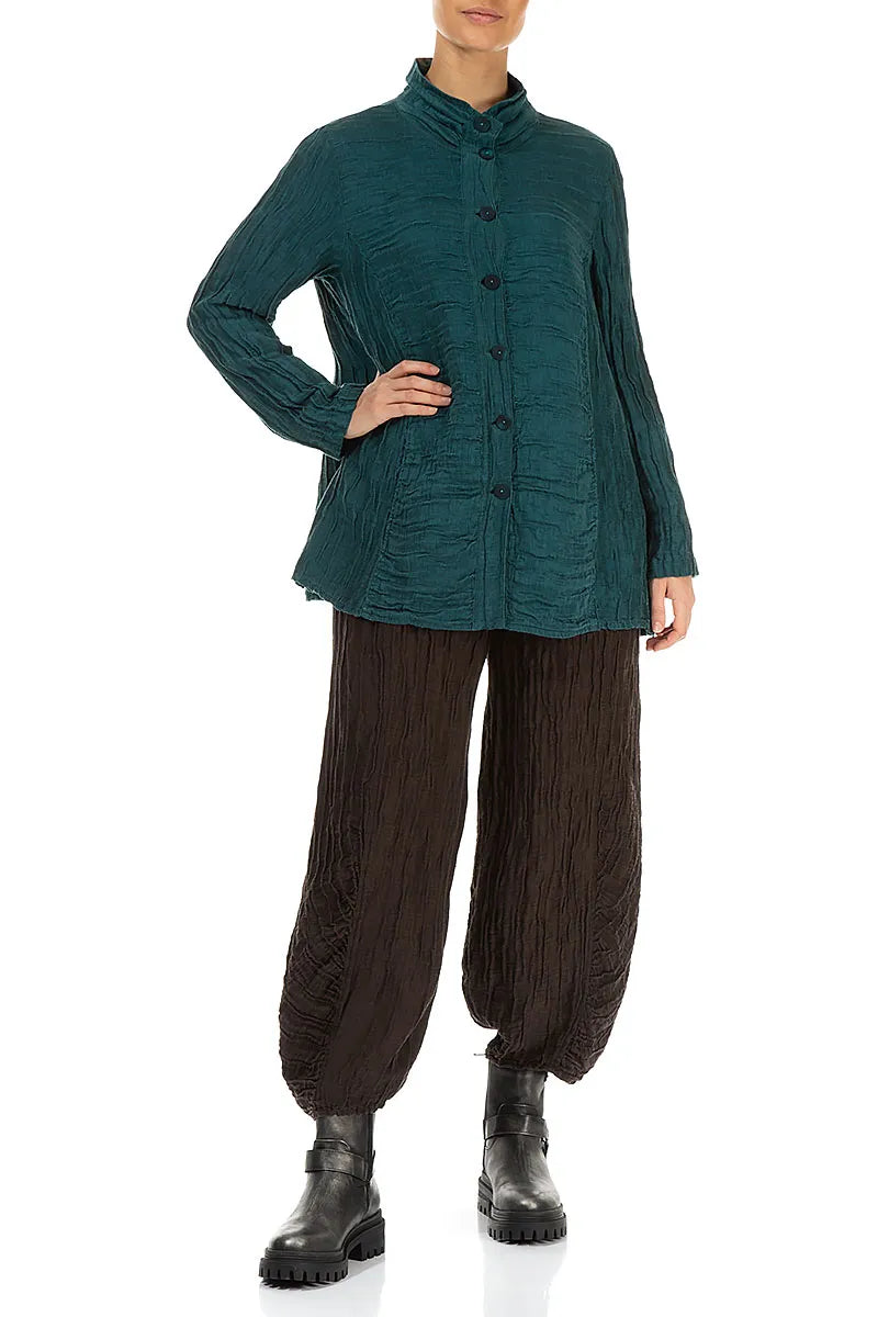 Collar Crinkled Peacock Silk Linen Jacket 4