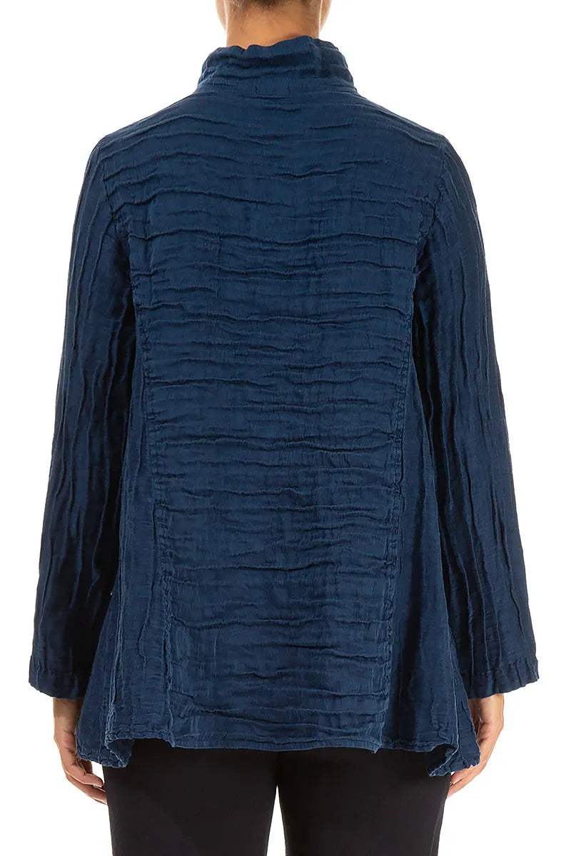 Collar Crinkled Royal Blue Silk Linen Jacket 2