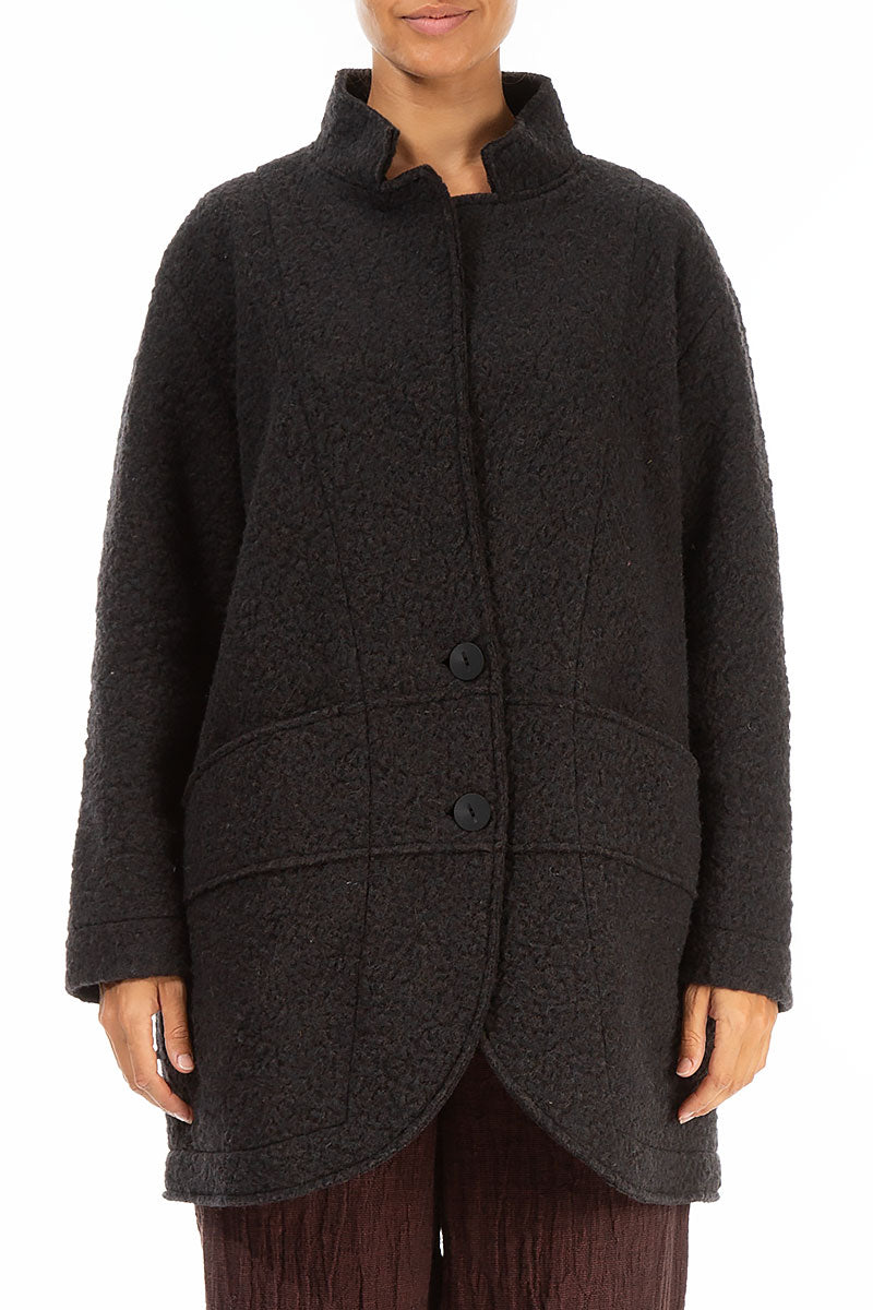 Collar Dark Chocolate Plush Wool Cotton Jacket-Coat 1